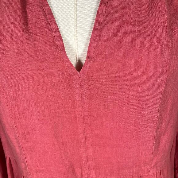 Velvet by Graham & Spencer Linen Dress Small Pink Tiered Ruffle Sleeve Boho USA - Picture 3 of 16